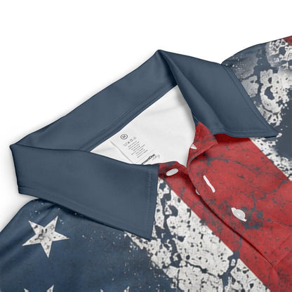 Papa Bear American Flag Polo Shirt navy collar detail
