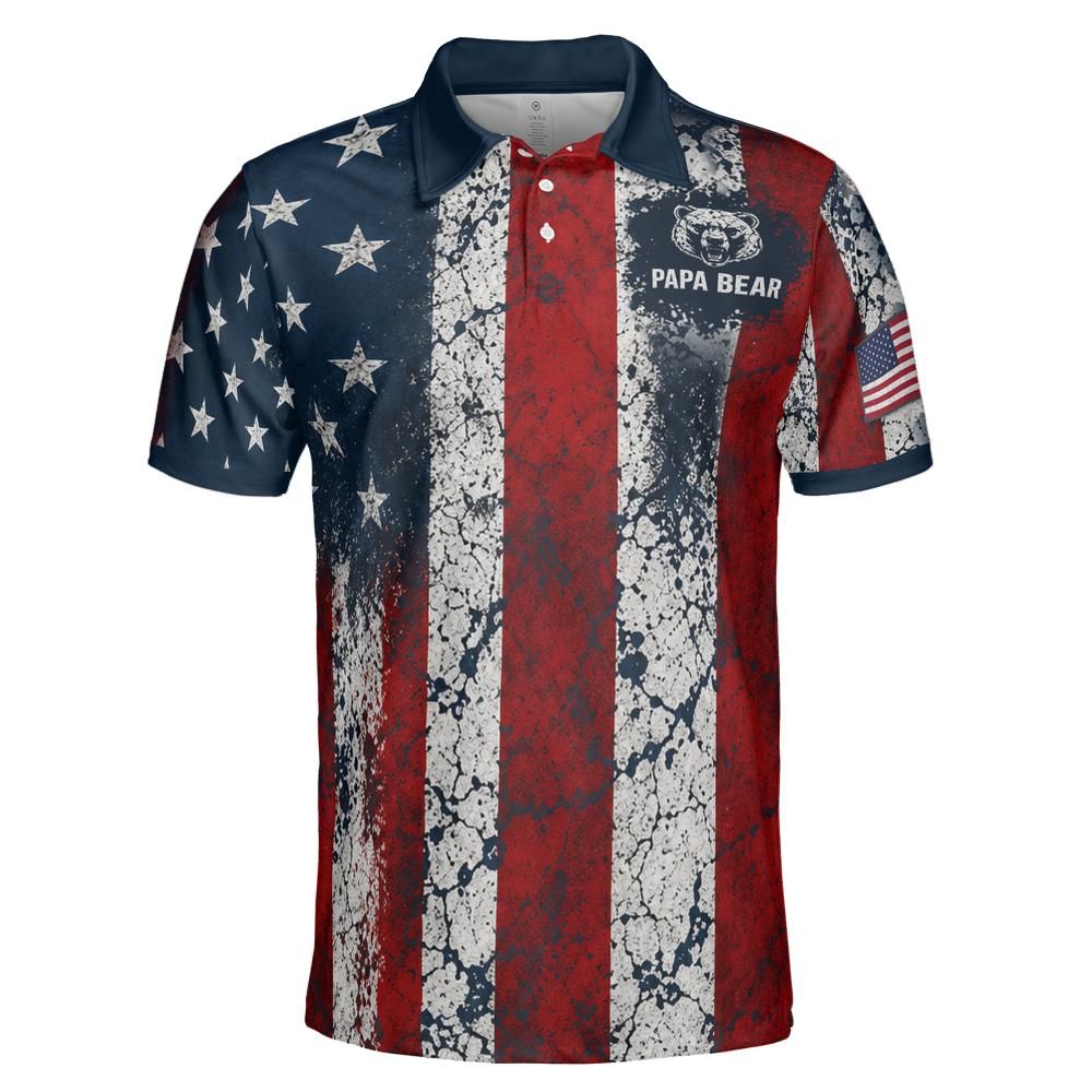 Papa Bear American Flag Polo Shirt front