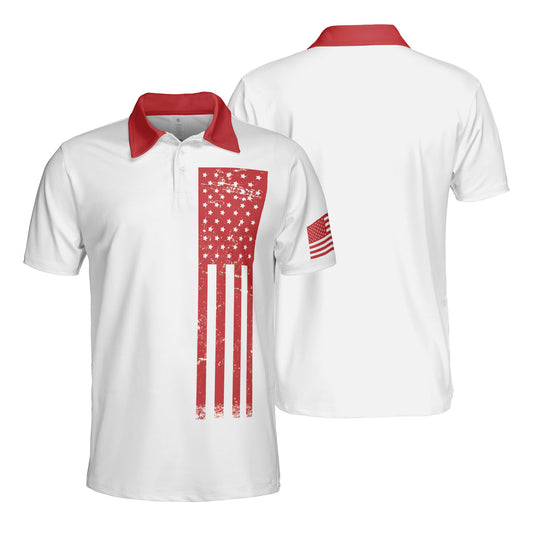 Patriotic Red American Flag Men's Polo Moisture Wicking Short Sleeve Golf Shirt