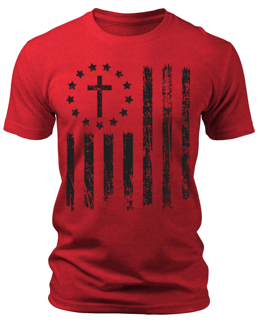 American Flag Christian Patriotic Cross Men's 4th of July Graphic Tee
