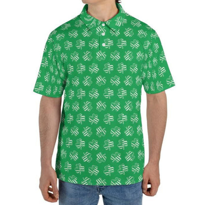Patriotic Shamrock Flag St Patricks Day Polo Moisture Wicking Short Sleeve Green Golf Shirt for Men