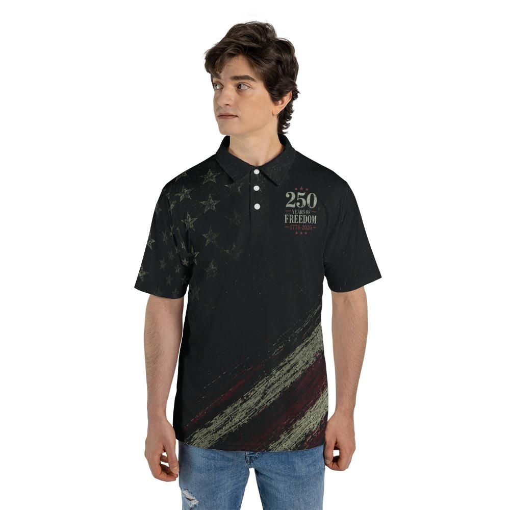 250th Anniversary Polo Shirt for Men 250 Years of Freedom 4th of July Patriotic 1776 2026 Moisture Wicking Short Sleeve Golf Shirt