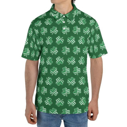 Green Patriotic Shamrock St Patricks Day Polo Moisture Wicking Short Sleeve Golf Shirt for Men