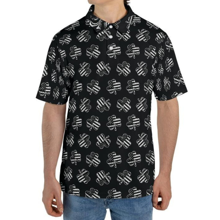 Vintage Patriotic Shamrock St Patricks Day Polo Moisture Wicking Short Sleeve Golf Shirt for Men