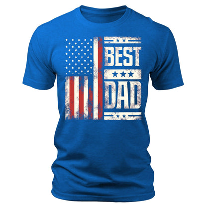 Mens Best Dad American Flag T-Shirts Patriotic Short Sleeve Crewneck Graphic Tee