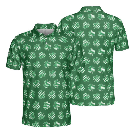Green Patriotic Shamrock St Patricks Day Polo Moisture Wicking Short Sleeve Golf Shirt for Men