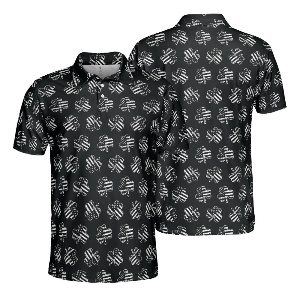 Vintage Patriotic Shamrock St Patricks Day Polo Moisture Wicking Short Sleeve Golf Shirt for Men