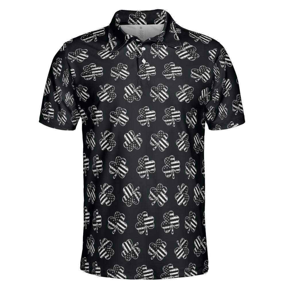 Vintage Patriotic Shamrock St Patricks Day Polo Moisture Wicking Short Sleeve Golf Shirt for Men