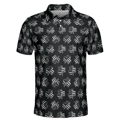 Vintage Patriotic Shamrock St Patricks Day Polo Moisture Wicking Short Sleeve Golf Shirt for Men
