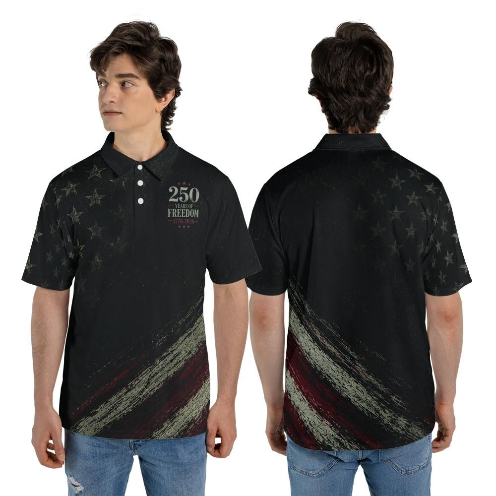 250th Anniversary Polo Shirt for Men 250 Years of Freedom 4th of July Patriotic 1776 2026 Moisture Wicking Short Sleeve Golf Shirt