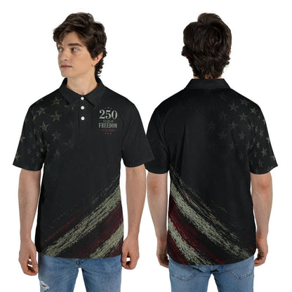 250th Anniversary Polo Shirt for Men 250 Years of Freedom 4th of July Patriotic 1776 2026 Moisture Wicking Short Sleeve Golf Shirt