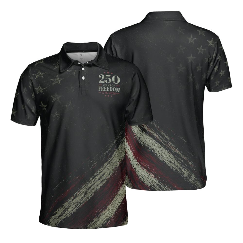 250th Anniversary Polo Shirt for Men 250 Years of Freedom 4th of July Patriotic 1776 2026 Moisture Wicking Short Sleeve Golf Shirt