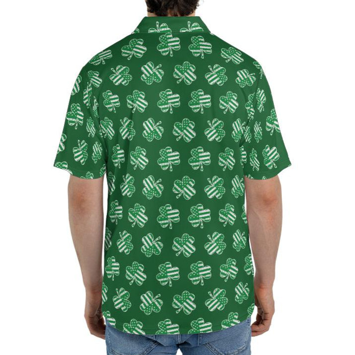 Green Patriotic Shamrock St Patricks Day Polo Moisture Wicking Short Sleeve Golf Shirt for Men