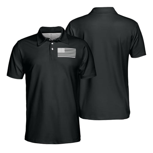 American Flag Shirt Patriotic Short Sleeve Moisture Wicking Black Polo Shirts for Men