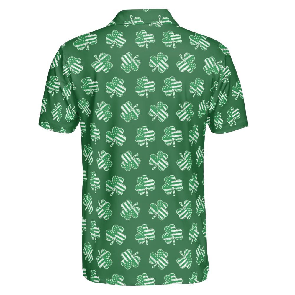 Green Patriotic Shamrock St Patricks Day Polo Moisture Wicking Short Sleeve Golf Shirt for Men