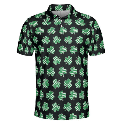 Black Patriotic Shamrock St Patricks Day Polo Moisture Wicking Short Sleeve Golf Shirt for Men