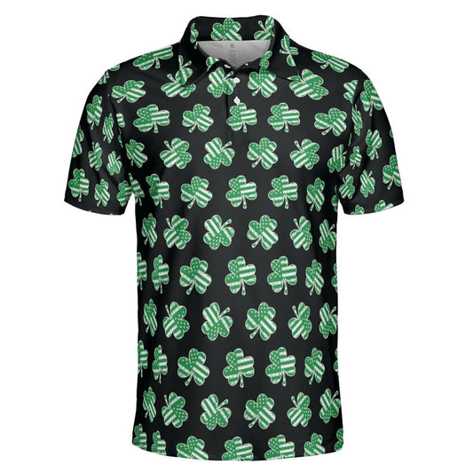 Black Patriotic Shamrock St Patricks Day Polo Moisture Wicking Short Sleeve Golf Shirt for Men