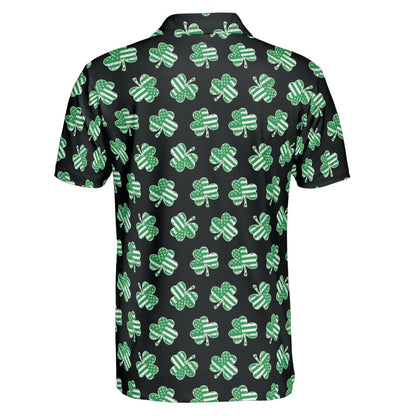 Black Patriotic Shamrock St Patricks Day Polo Moisture Wicking Short Sleeve Golf Shirt for Men