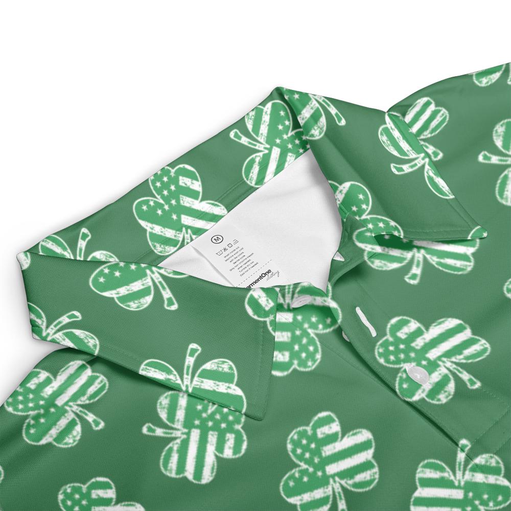 Green Patriotic Shamrock St Patricks Day Polo Moisture Wicking Short Sleeve Golf Shirt for Men