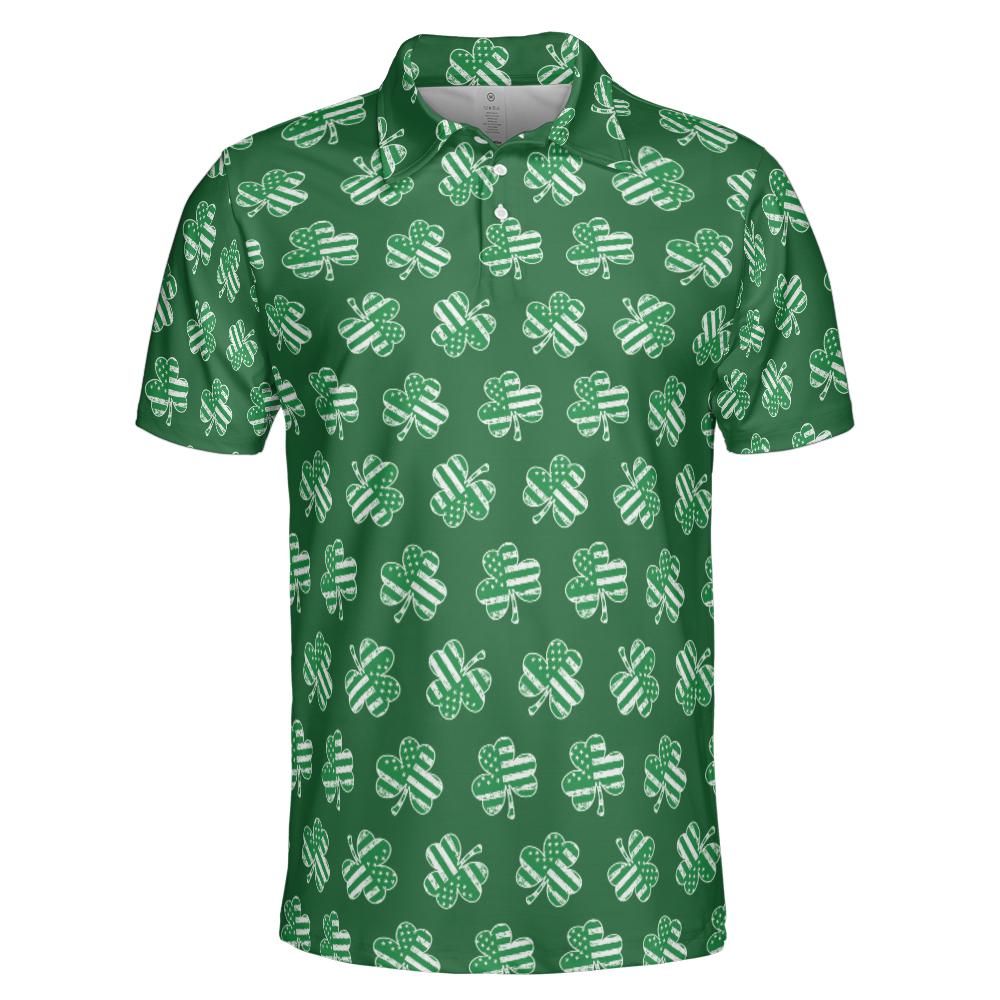 Green Patriotic Shamrock St Patricks Day Polo Moisture Wicking Short Sleeve Golf Shirt for Men