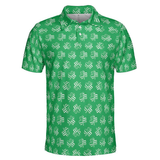 Patriotic Shamrock Flag St Patricks Day Polo Moisture Wicking Short Sleeve Green Golf Shirt for Men