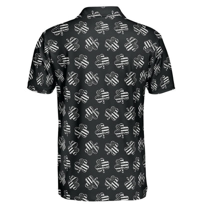 Vintage Patriotic Shamrock St Patricks Day Polo Moisture Wicking Short Sleeve Golf Shirt for Men