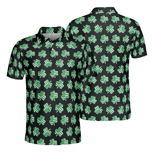 Black Patriotic Shamrock St Patricks Day Polo Moisture Wicking Short Sleeve Golf Shirt for Men