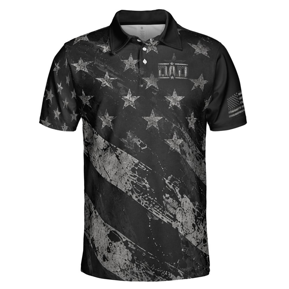 Dad Blackout American Flag moisture wicking golf polo - front