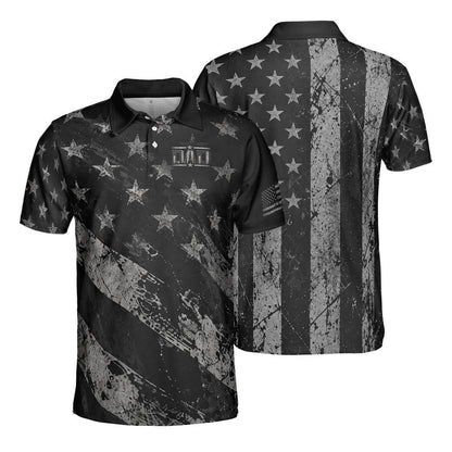Dad Blackout American Flag moisture wicking golf polo - front and back