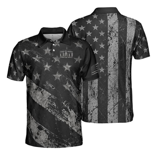 Dad Blackout American Flag moisture wicking golf polo - front and back