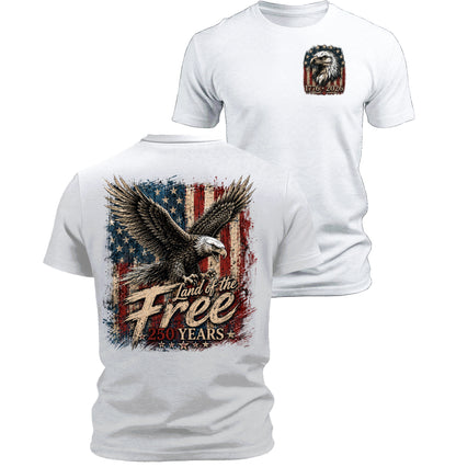 Land of the Free 1776 2026  Patriotic Eagle Flag T Shirt for Men 250th Anniversary Graphic Tee