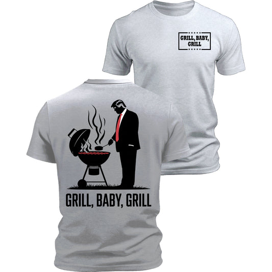 Grill Baby Grill Funny Trump Silhouette 4th of July T-Shirt Funny Patriotic USA Graphic Tee