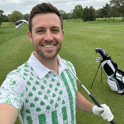 St Patricks Day Shamrock Flag White Polo Moisture Wicking Short Sleeve Golf Shirt for Men