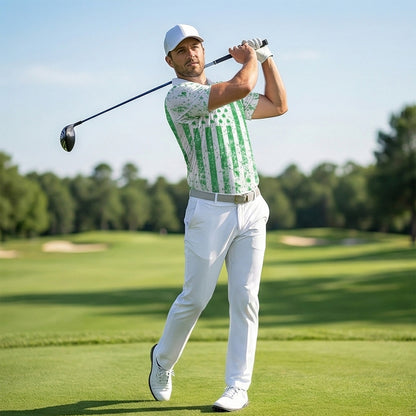 St Patricks Day Shamrock Flag White Polo Moisture Wicking Short Sleeve Golf Shirt for Men