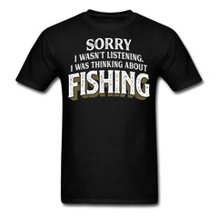 Thinking About Fishing Funny T-Shirt - black