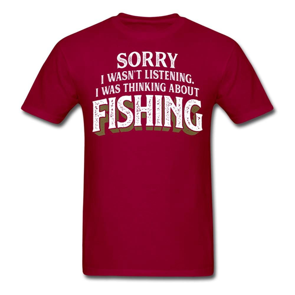 Thinking About Fishing Funny T-Shirt - dark red